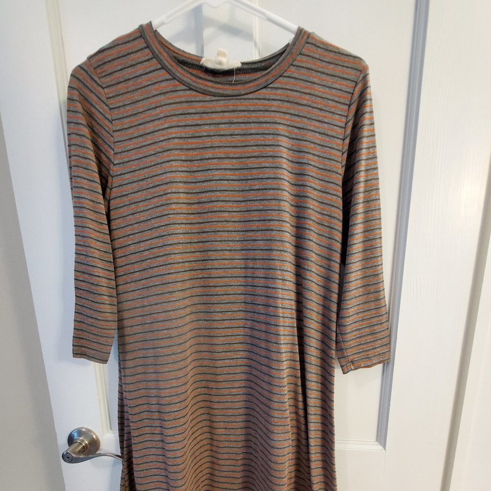 Striped 3/4 Sleeve Swing Dress